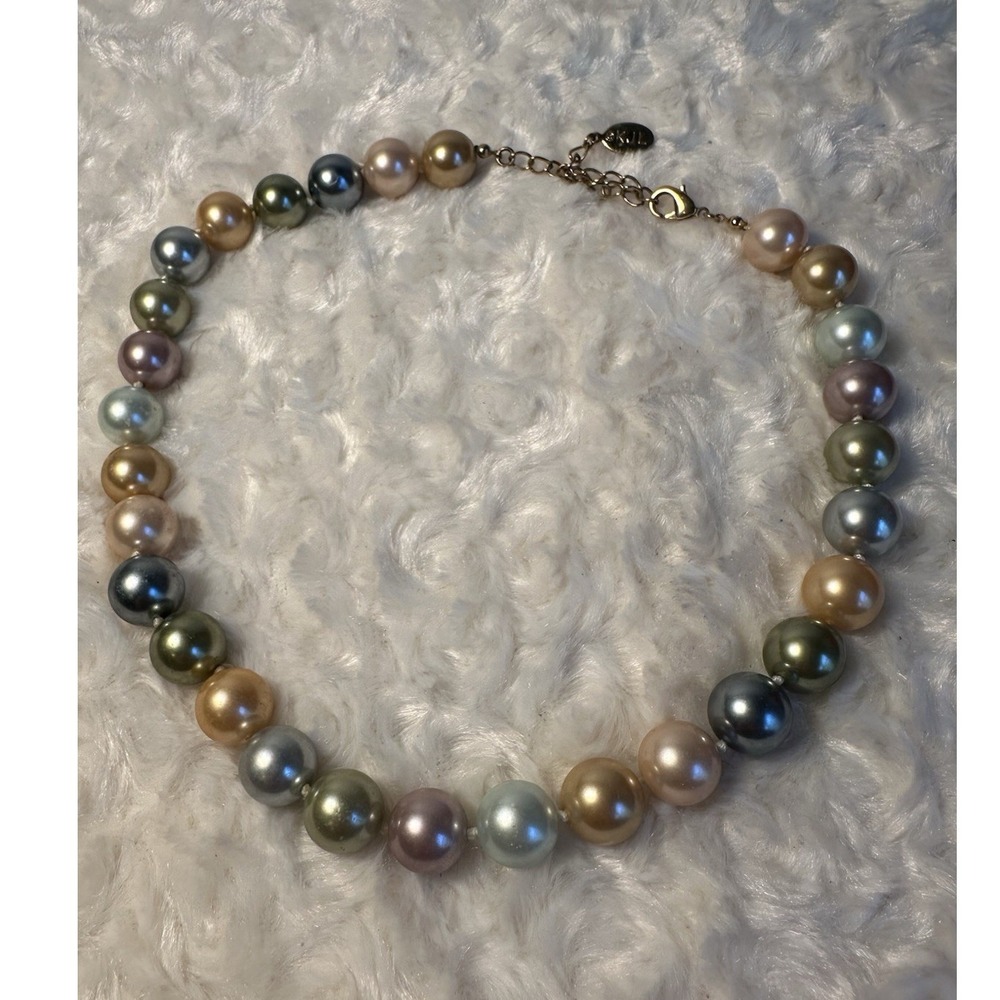 KJL Multicolor Imitation Pearl Round Beaded Necklace with Lobster Clasp